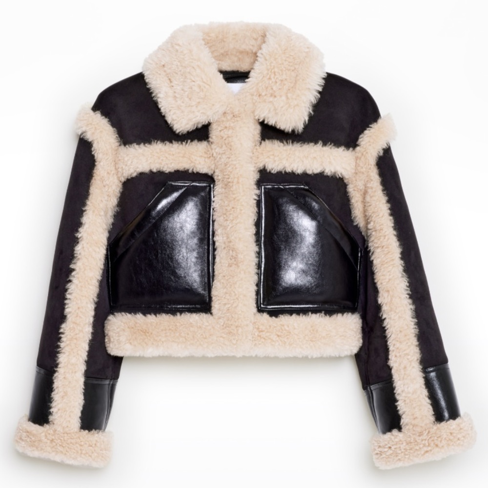 STAND STUDIO black and white Kristy Faux-Shearling jacket leather two tone